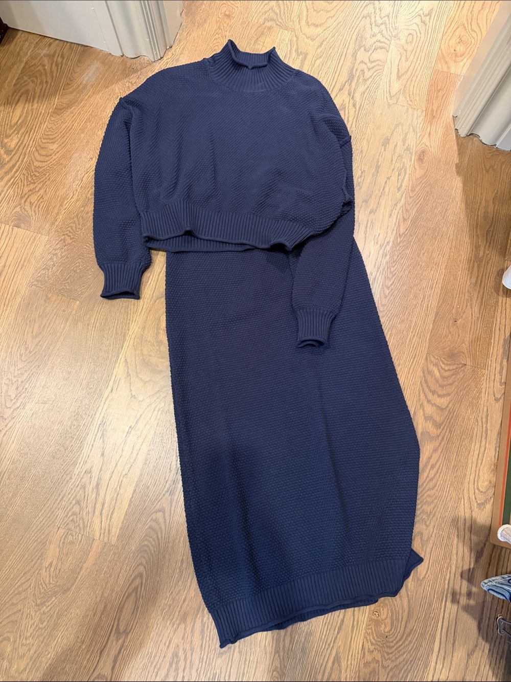 Long Sleeve Knit Maxi Dress Set in Navy